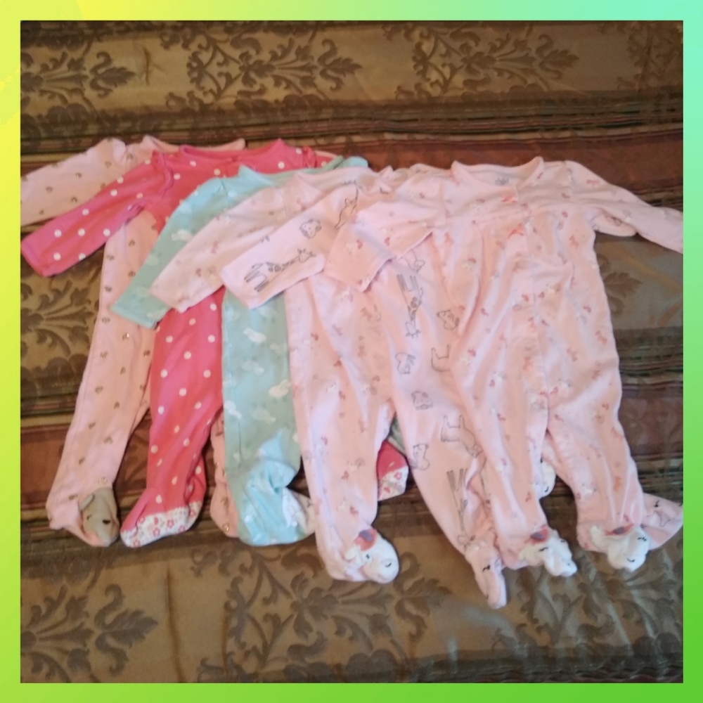 6 Baby Girl 6-9 month footed Pajamas